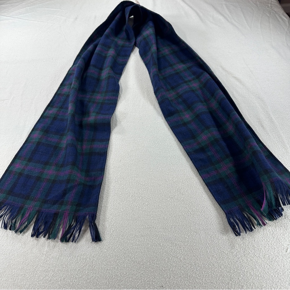 Vintage Pendleton Scarf in Blue/Green Plaid. 65” length. 100% Wool. Made in USA
